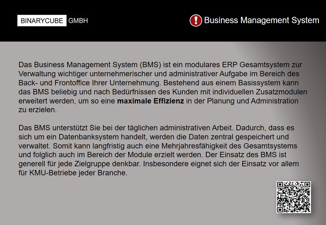 BINARYCUBE GMBH - Rüchligweg 55 - 4125 Riehen – Basel  - Schweiz // Vollumfängliche Informatiklösungen / ERP / CRM / Applikationen / Datenbanken / Konzeptionierung / Gesamt-Koordinationen / Erhaltungsplanung / Ingenieurwesen / Netzwerk / Software-Entwicklung / Schulungen / Projektportfolio / Infrastruktur-Koordination / GIS / Schnittstellen und weiteres